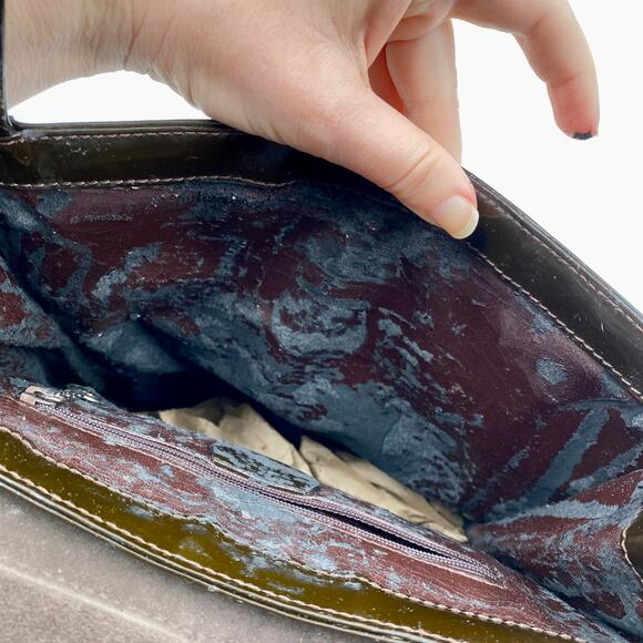 Gucci Brown Patent leather Shoulder Bag Tote Suede 90's Y2K Vintage FLAWED - Picture 14 of 15